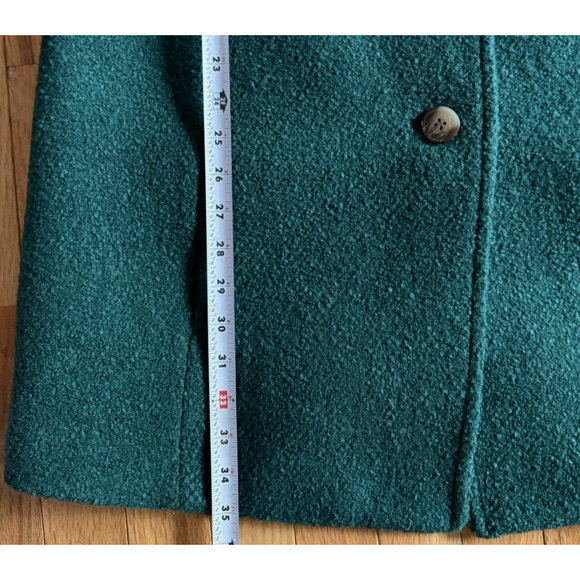 TALBOTS Boucle Wool Blend Overcoat Forest Green Winter Retro Outerwear S - Picture 13 of 14